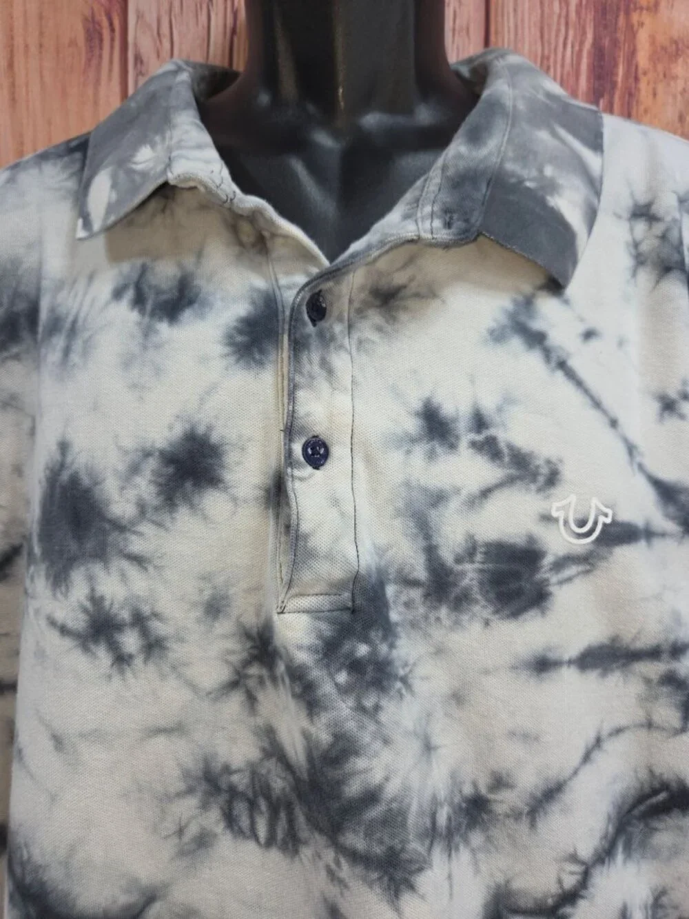 True Religion Mens 2XL Tie-Dye Polo Shirt Cotton Black & Gray Short Sleeves